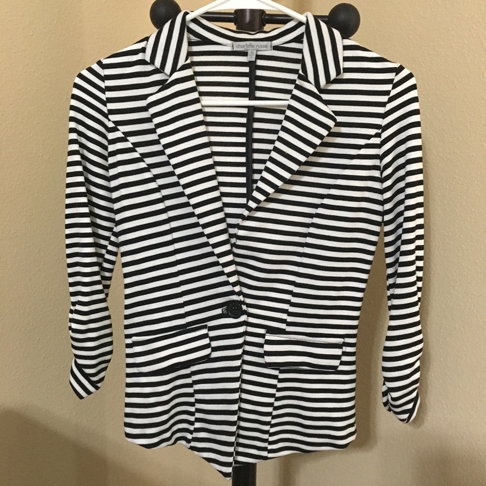 Charlotte Russe Scrunch Sleeve Stripe Blazer